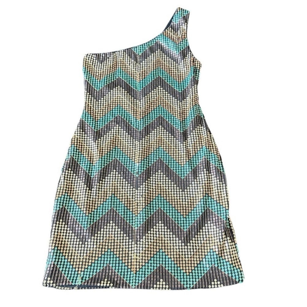 Vintage Frederick’s of Hollywood Chevron Sequin One Shoulder Bodycon Dress M